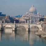 St. Peter's Basilica and the Tiber River in Rome.